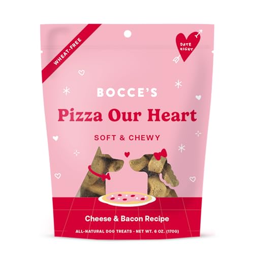 0850038855994 - BOCCES BAKERY PIZZA OUR HEART TREATS FOR DOGS, WHEAT-FREE EVERYDAY DOG TREATS, MADE WITH REAL INGREDIENTS, BAKED IN THE USA, ALL-NATURAL SOFT & CHEWY COOKIES, CHEESE & BACON, 6 OZ