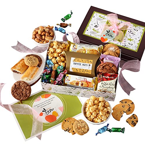 0850040894066 - BROADWAY BASKETEERS DELUXE EASTER GIFT BASKET FOR DELIVERY WITH PRIME GOURMET TREATS AND SNACKS BOX, INDIVIDUALLY WRAPPED GOURMET EDIBLE CARE PACKAGES FOR FAMILIES, HER, HIM, FRIENDS GIFT FOR EASTER