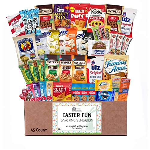 0850040894271 - EASTER SNACK BASKET BOX FOR KIDS AND ADULTS (45CT) VARIETY PACK CARE PACKAGE FOR TEENS, FAMILY, MILITARY, COLLEGE STUDENTS, COOKIES, CHIPS, CRACKERS, PRETZELS, CANDY, TREATS, HEALTHY SNACKS