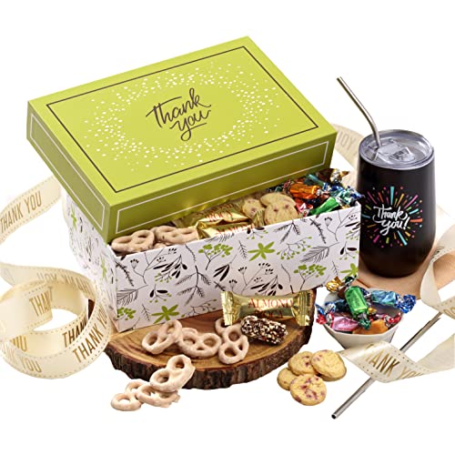 0850040894417 - THANK YOU CHOCOLATE AND SWEETS GIFT BOX WITH A LARGE 16OZ. INSULATED THANK YOU GIFT MUG EXPRESS YOUR WISHES WITH THIS FUN FILLED GIFT BOX WITH MOM DAD FRIENDS