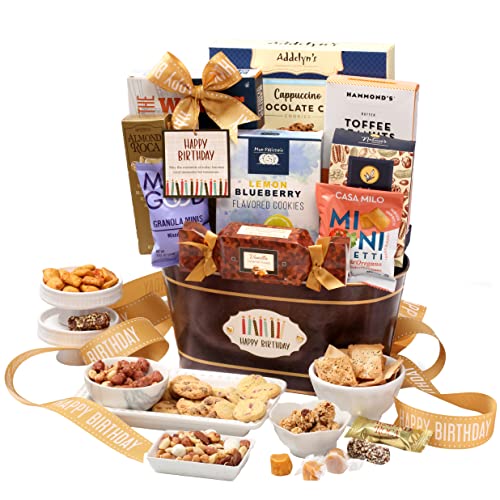 0850040894462 - HAPPY BIRTHDAY GIFT BASKET WITH CHOCOLATES & SWEETS SEND HAPPY BIRTHDAY WISHES WITH THIS BEAUTIFUL DISPLAY BASKET ENJOY A LARGE ASSORTMENT OF SWEETS & SAVORY TREATS, PERFECT FOR MOM, DAD, FRIENDS