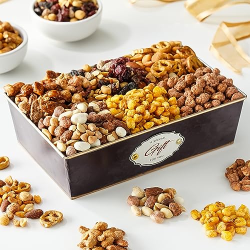 0850040894592 - NUTS GIFT BASKET - A VARIETY OF 6 GOURMET NUT MIXES SNACK FOOD BOX, HEALTHY GIFT FOR MEN & WOMEN, GET WELL, SYMPATHY, BIRTHDAY, CORPORATE - BROADWAY BASKETEERS