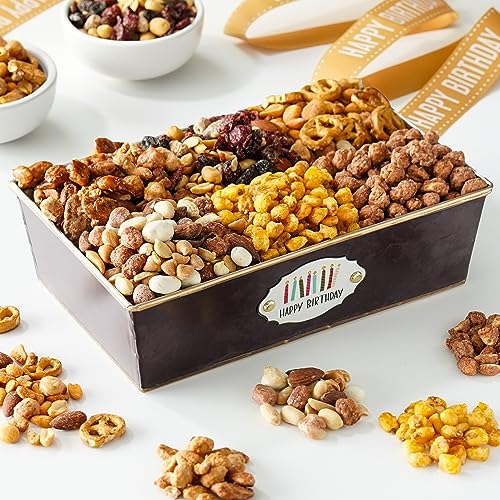 0850040894608 - BIRTHDAY NUTS GIFT BASKET - A VARIETY OF 6 GOURMET NUT MIXES SNACK FOOD BOX, HEALTHY GIFT FOR MEN & WOMEN, CORPORATE - BROADWAY BASKETEERS