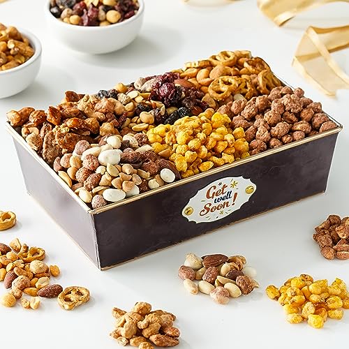 0850040894622 - BROADWAY BASKETEERS GET WELL SOON NUTS GIFT BASKET - ASSORTED 10 GOURMET NUTS, TRAIL MIXES, SWEETS SNACK FOOD BOX, HEALTHY GIFTS FOR AFTER SURGERY, MEN & WOMEN, CORPORATE