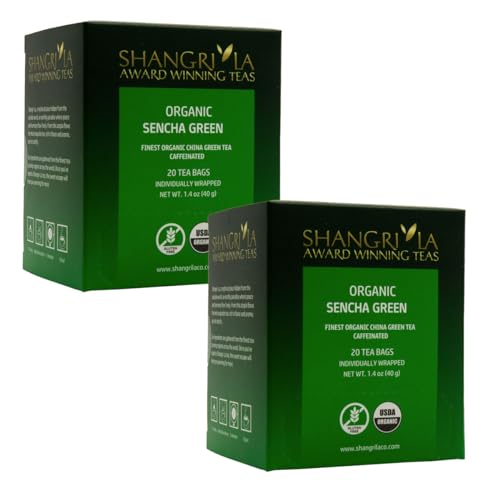 0850046546365 - SHANGRI-LA TEA COMPANY ORGANIC SENCHA GREEN TEA, 2 BOXES WITH 20 TEA BAGS EACH (40 TOTAL)