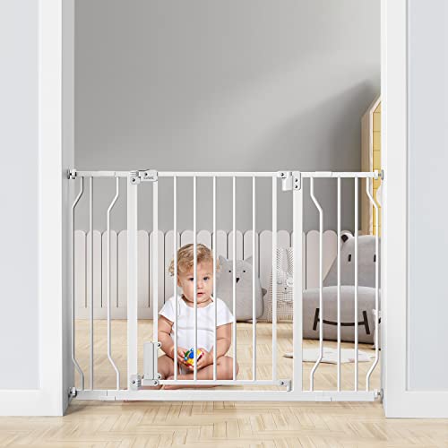 0850052078423 - CIAYS 29.5” TO 45.3” BABY GATE FOR STAIRS DOORWAYS AND HOUSE, 30” HEIGHT EXTRA WIDE AUTO-CLOSE SAFETY DOG GATE FOR PETS WITH SECURE ALARM, PRESSURE MOUNTED, WHITE