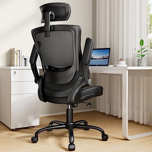 0850052078676 - MARSAIL OFFICE CHAIR ERGONOMIC DESK CHAIR WITH MESH BACK AND LEATHER CUSHION,FLIP-UP ARMRESTS&LUMBAR SUPPORT,ERGONOMIC ADJUSTABLE HEIGHT HOME OFFICE DESK CHAIRS,BLACK