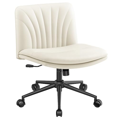 0850052078690 - MARSAIL ARMLESS-OFFICE DESK CHAIR WITH WHEELS: PU LEATHER CROSS LEGGED WIDE CHAIR,COMFORTABLE ADJUSTABLE SWIVEL COMPUTER TASK CHAIRS FOR HOME,OFFICE,MAKE UP,SMALL SPACE,BED ROOM(BEIGE)