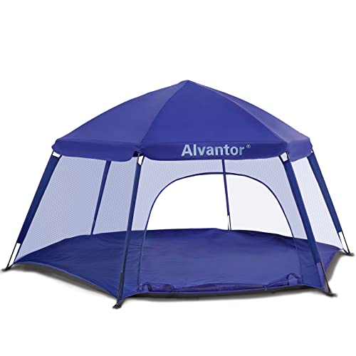 0850053551017 - ALVANTOR PLAYPEN PLAY YARD SPACE CANOPY FENCE PIN 6 PANEL POP UP FOLDABLE AND PORTABLE LIGHTWEIGHT SAFE INDOOR OUTDOOR INFANTS BABIES TODDLERS KIDS PETS 7’X7’X44” NAVY PATENT