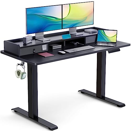 0850053724152 - TOTNZ ELECTRIC STANDING DESK WITH DUAL DRAWERS, 48 X 24 INCHES HEIGHT ADJUSTABLE DESK WITH STORAGE SHELF, SIT STAND DESK WITH 4 MEMORY PRESET, 2 STORAGE HOOKS, IDEAL FOR HOME OFFICE