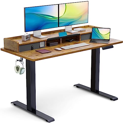 0850053724183 - TOTNZ ELECTRIC STANDING DESK WITH DUAL DRAWERS, 55 X 24 INCHES HEIGHT ADJUSTABLE DESK WITH STORAGE SHELF, SIT STAND DESK WITH 4 MEMORY PRESET, 2 STORAGE HOOKS, IDEAL FOR HOME OFFICE