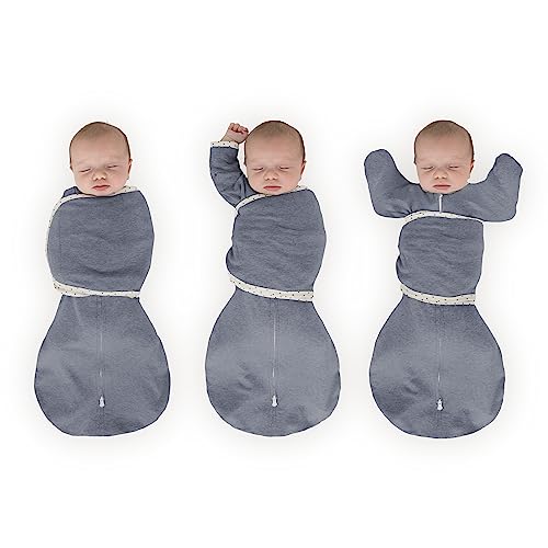 0850053806056 - SWADDLEDESIGNS 6-WAY OMNI SWADDLE SACK FOR NEWBORN WITH WRAP & ARMS UP SLEEVES & MITTEN CUFFS, EASY TRANSITION, BETTER SLEEP FOR BABY BOYS & GIRLS, HEATHERED DENIM, SMALL, 0-3 MONTHS