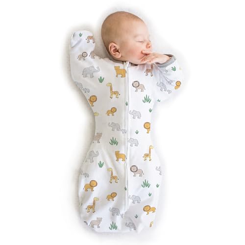 0850053806377 - AMAZING BABY TRANSITIONAL SWADDLE SACK WITH ARMS UP HALF-LENGTH SLEEVES AND MITTEN CUFFS, EASY SWADDLE TRANSTION, BETTER SLEEP FOR BABY BOYS & GIRLS, ON SAFARI, SMALL, 0-3 MO, 6-14 LBS