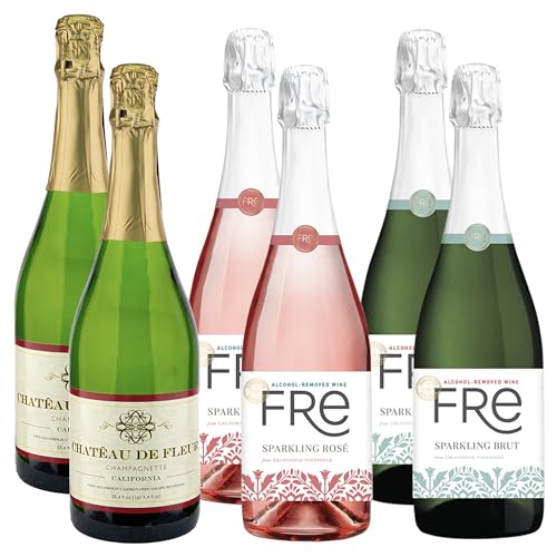 0850056738347 - NON ALCOHOLIC WINE 6 PACK FRE BRUT CHAMPAGNE, CHATEAU DE FLEUR SPARKLING AND FRE SPARKLING ROSE BUSINESS & HOLIDAY GIFT IDEAS SAMPLER PACK