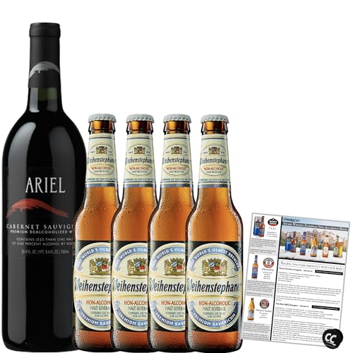 0850056738514 - NON ALCOHOLIC BEER AND WINE 5 PACK WEIHENSTEPHANER HEFEWEIZEN AND ARIEL CABERNET SAUVIGNON BUSINESS & HOLIDAY GIFT IDEAS SAMPLER PACK