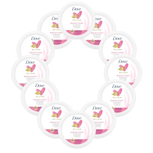 0850057207170 - DOVE NOURISHING BODY CARE, FACE, HAND, AND BODY BEAUTY CREAM FOR NORMAL TO DRY SKIN LOTION FOR WOMEN WITH 24-HOUR MOISTURIZATION, 12-PACK, 2.53 OZ EACH JAR