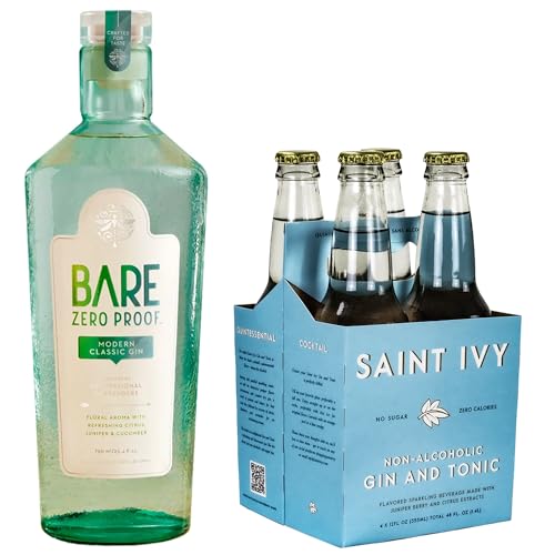 0850058552675 - BARE ZERO NON-ALCOHOLIC GIN AND 4-PACK SAINT IVY SUGAR-FREE GIN AND TONIC – ELEVATE YOUR MOCKTAIL EXPERIENCE WITH PREMIUM ALCOHOL-FREE SPIRITS