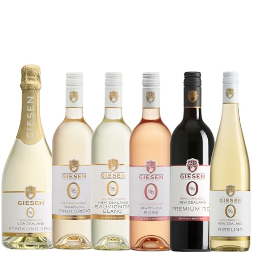 0850060382840 - GIESEN NON-ALCOHOLIC WINE 6-PACK: SPARKLING BRUT, PINOT GRIGIO, RIESLING, SAUVIGNON BLANC, PREMIUM RED, AND ROSÉ - EXCEPTIONAL DEALCOHOLIZED WINE COLLECTION