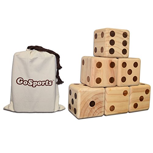 0850298002947 - GOSPORTS GIANT WOODEN PLAYING DICE SET FOR JUMBO SIZE FUN (INCLUDES 6 DICE AND CANVAS CARRYING BAG)