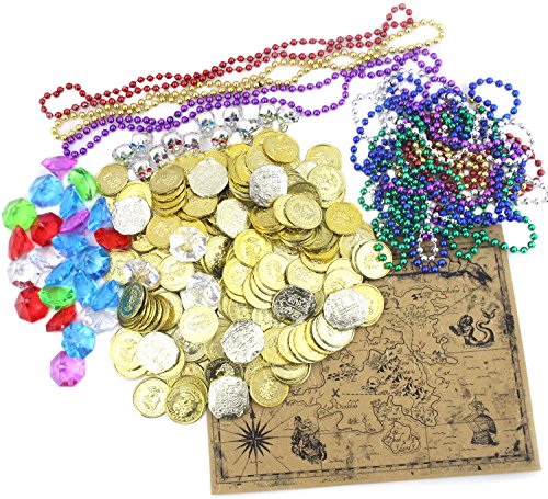 0850302007913 - PIRATE PARTY FAVOR LOOT BAG 200 COUNT OF TREASURE BOOTY WITH COINS GEMS JEWELS MAP RINGS TREASURE HUNT FOR TREAT BAGS OR PROPS FROM WELLPACKBOX