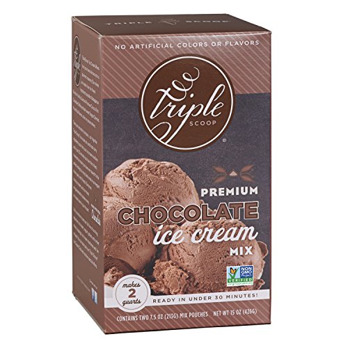 0850689005038 - TRIPLE SCOOP ICE CREAM MIX, PREMIUM CHOCOLATE, STARTER FOR USE WITH HOME ICE CREAM MAKER, NON-GMO, NO ARTIFICIAL COLORS OR FLAVORS, READY IN UNDER 30 MINS, MAKES 2 QTS (1 15OZ BOX)