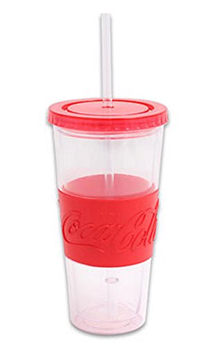 0085081206442 - 20OZ ENJOY COCA-COLA DOULBE WALL TUMBLER WITH STRAW, CLEAR/RED-COCA COLA