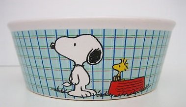 0085081297488 - PEANUTS SNOOPY ALL GONE DOG FOOD BOWL - HEAVY STONEWARE PET DISH (5 WIDE)