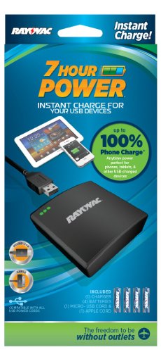 0851095004233 - RAYOVAC 7 HOUR POWER USB BACKUP CHARGER WITH MICRO USB AND BATTERIES INCLUDED (PS73-4B)
