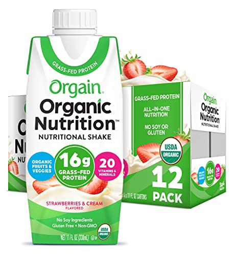 0851770003087 - ORGAIN ORGANIC NUTRITIONAL SHAKE, STRAWBERRIES & CREAM - MEAL REPLACEMENT, 16G GRASS FED WHEY PROTEIN, 21 VITAMINS & MINERALS, GLUTEN FREE, SOY FREE, KOSHER, NON-GMO, 11 FL OZ (PACK OF 12)