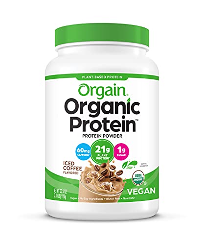 0851770007764 - ORGAIN ORGANIC PLANT BASED PROTEIN POWDER, ICED COFFEE - 60MG OF CAFFEINE, VEGAN, LOW NET CARBS, NON DAIRY, GLUTEN FREE, NO SUGAR ADDED, SOY FREE, KOSHER, NON-GMO, 2.03 LB (PACKAGING MAY VARY)