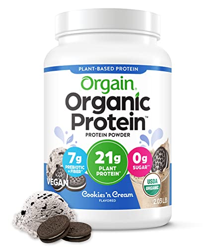 0851770007856 - ORGAIN ORGANIC VEGAN PROTEIN POWDER, COOKIES N CREAM - 21G OF PLANT BASED PROTEIN, LOW NET CARBS, GLUTEN FREE, LACTOSE FREE, NO SUGAR ADDED, SOY FREE, KOSHER, NON-GMO, 2.03 LB