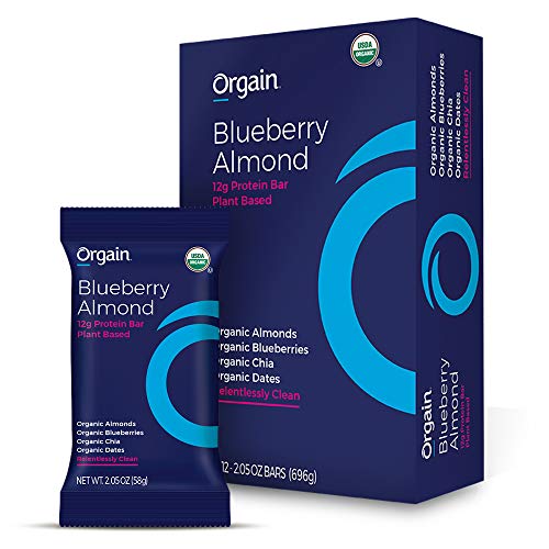 0851770008105 - ORGAIN ORGANIC SIMPLE PROTEIN BARS, BLUEBERRY ALMOND - VEGAN, PLANT BASED, 8G DIETARY FIBER, DAIRY FREE, GLUTEN FREE, SOY FREE, LACTOSE FREE, KOSHER, NON-GMO, 2.05 OUNCE, 12 COUNT
