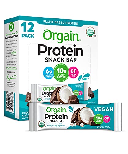 0851770008679 - ORGAIN ORGANIC PLANT BASED PROTEIN BAR, CHOCOLATE COCONUT - VEGAN, GLUTEN FREE, DAIRY FREE, SOY FREE, LACTOSE FREE, KOSHER, NON-GMO, 1.41 OUNCE, 12 COUNT (PACKAGING MAY VARY)