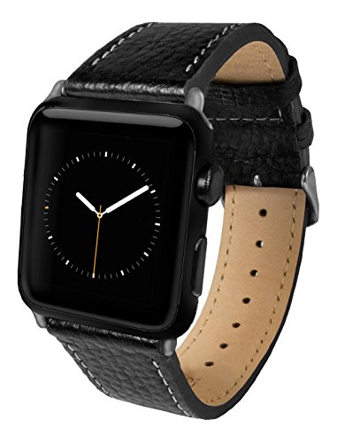 0851772006383 - APPLE WATCH BAND, TOP-GRAIN GENUINE LEATHER WATCHBAND FOR 38MM APPLE WATCH BY SILK® - SECURE METAL BUCKLE & ADJUSTABLE STRAP - (BLACK LEATHER)