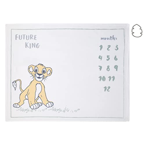 0085214132181 - DISNEY LION KING SIMBA WHITE, TAN, AND GREY SUPER SOFT MILESTONE BABY BLANKET