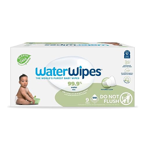0852401006392 - BABY WIPES, WATERWIPES TEXTURED SENSITIVE BABY DIAPER WIPES, 99.9% WATER, UNSCENTED & HYPOALLERGENIC, FOR BABY & TODDLERS, 9 PACKS (540 COUNT)