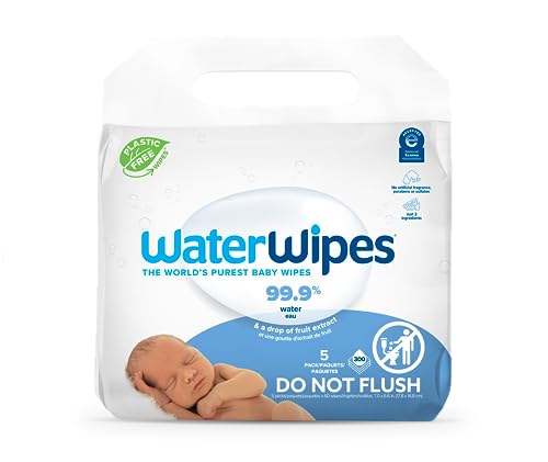 0852401006781 - WATERWIPES PLASTIC-FREE ORIGINAL BABY WIPES, 99.9% WATER BASED WIPES, UNSCENTED & HYPOALLERGENIC FOR SENSITIVE SKIN, 300 COUNT (5 PACKS), PACKAGING MAY VARY