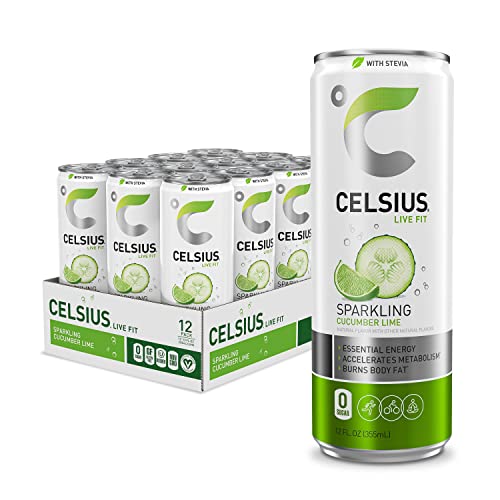0852481007272 - CELSIUS SWEETENED WITH STEVIA SPARKLING CUCUMBER LIME FITNESS DRINK, ZERO SUGAR, 12OZ. SLIM CAN (PACK OF 12)