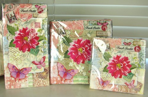 0852662639988 - 56 CT PUNCH STUDIO BOUTIQUE 3-PACK ASSORTED PAPER NAPKIN SET ~ LUNCHEON BEVERAGE GUEST TOWEL SUMMER DAHLIA BUTTERFLY
