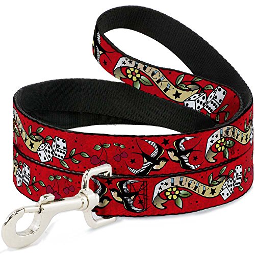 0852669025722 - GAMBLING LUCKY ROLLING DIE DICE DOVES CHERRIES ON RED FUN ANIMAL PET DOG LEASH