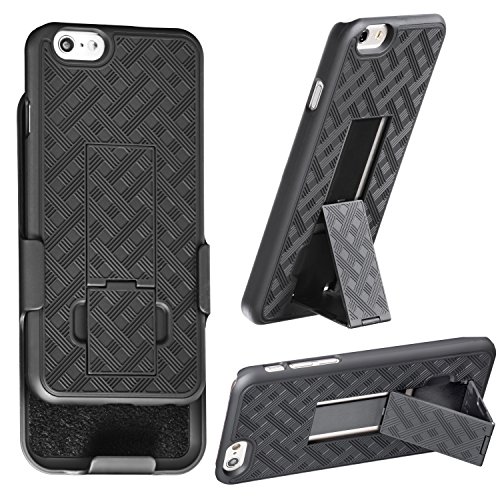 0852669361028 - IPHONE 6 HOLSTER, WIZGEARTM SHELL HOLSTER COMBO CASE FOR APPLE IPHONE 6 4.7 INCH SCREEN WITH KICK-STAND & BELT CLIP - FITS AT&T, VERIZON, T-MOBILE & SPRINT - BLACK (IPHONE 6 4.7 INCH)