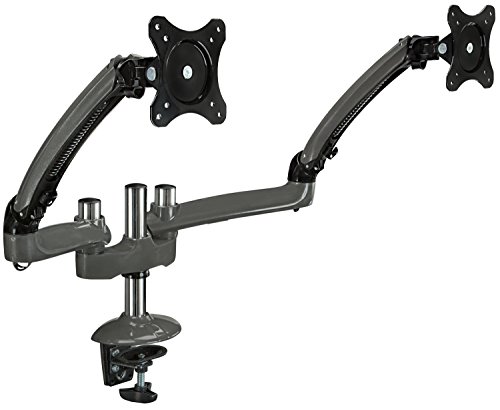 0852669498663 - MOUNT-IT! MI-4PC312G PREMIUM HEIGHT ADJUSTABLE FULL MOTION ARTICULATING SWIVEL TILTING DUAL FLAT PANEL COMPUTER MONITOR DESK MOUNT ARM, DESK STAND WITH TWO SPRING ARM (2 MONITORS), FITS MONITORS UP TO 30 INCHES, VESA 75 AND 100 COMPATIBLE, DARK GREY