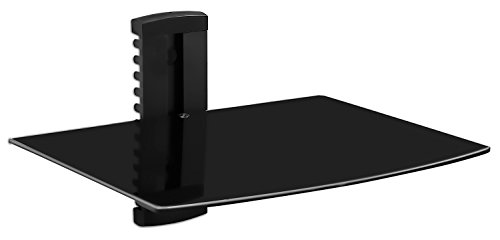 0852669498892 - MOUNT-IT! MI-821 FLOATING WALL MOUNTED SHELF BRACKET STAND FOR AV RECEIVER, COMPONENT, CABLE BOX, PLAYSTATION4, XBOX1, VCR PLAYER, BLUE RAY DVD PLAYER, PROJECTOR, LOAD CAPACITY 17LBS, ONE SHELF, TINTED TEMPERED GLASS