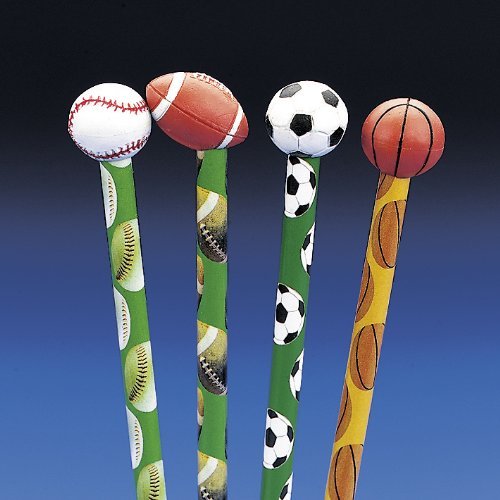 0852672675730 - SPORTS PENCILS WITH BALL ERASER TOPPERS (1 DZ)