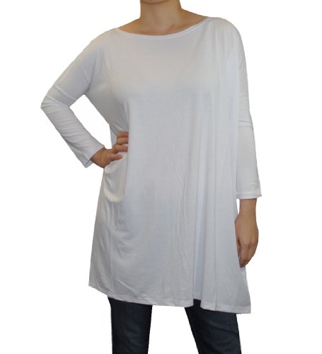 0852672922483 - PIKO WOMEN'S FAMOUS 3/4 SLEEVE BAMBOO TOP LOOSE FIT (MEDIUM, WHITE)