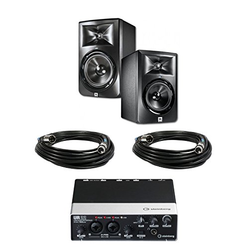 0852675016608 - JBL LSR305 5-INCH TWO-WAY POWERED STUDIO MONITORS (PAIR) W/ STEINBERG UR22 AUDIO INTERFACE + XLR CABLES