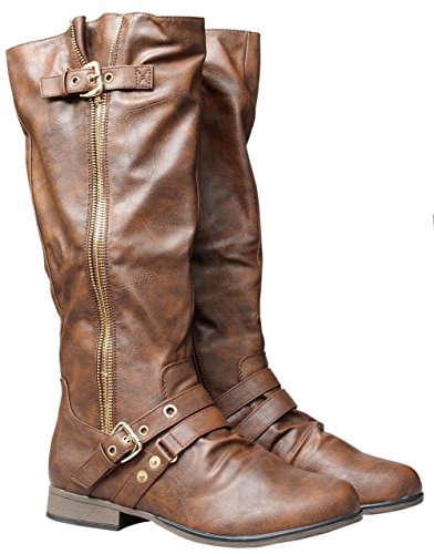 0852677931039 - CHAPTER 16 WOMENS KNEE HIGH BUCKLE RIDING BOOTS TAN 6.5