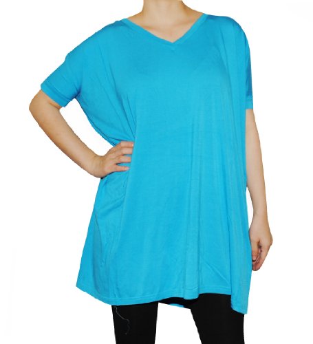0852678031660 - PIKO WOMEN'S FAMOUS V-NECK TUNIC TOP SHORT SLEEVE BAMBOO TOP LOOSE FIT (MEDIUM, DAZZLING BLUE)