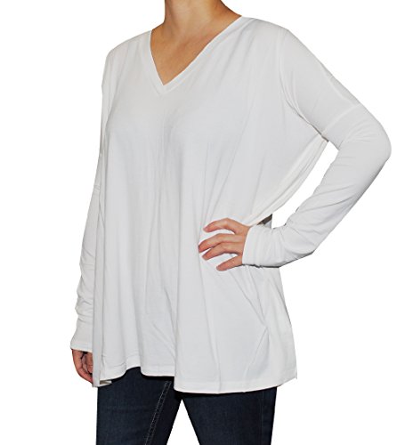 0852681555436 - PIKO WOMEN'S FAMOUS V-NECK LONG SLEEVE BAMBOO TOP LOOSE FIT (LARGE, OFF WHITE)