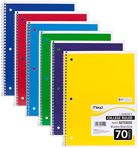 0852683959249 - 6 PACK:MEAD SPIRAL NOTEBOOK, COLLEGE RULED, 1 SUBJECT,